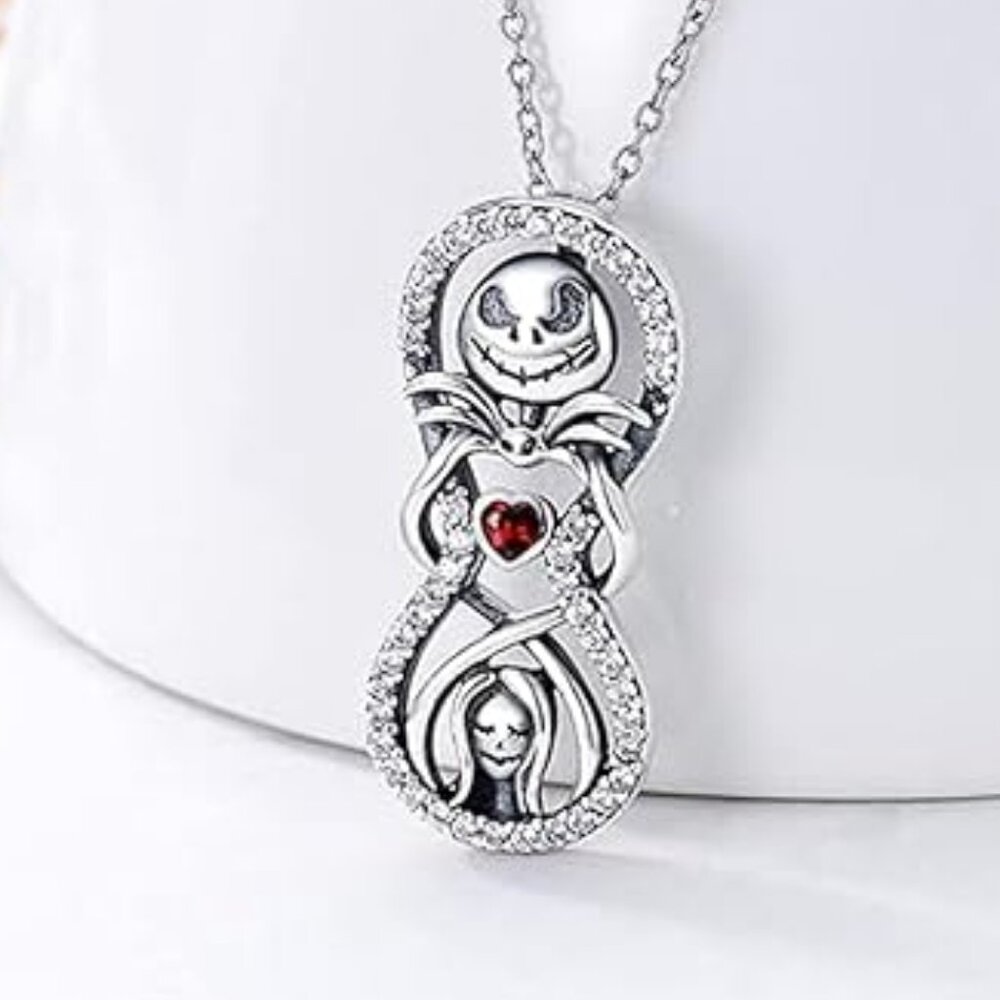 Nightmare before Christmas Jack and Sally Infinity Heart Silver Necklace